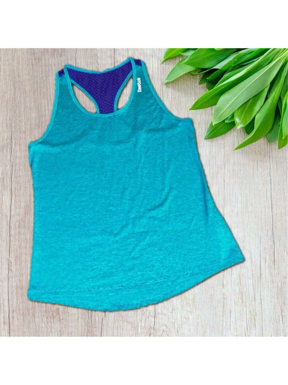 Reebok Women's Teal and Violet Racerback Tank Top